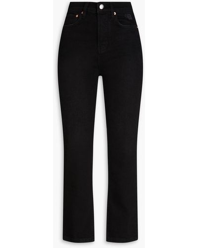 Maje Cropped Distressed High-rise Straight-leg Jeans - Black