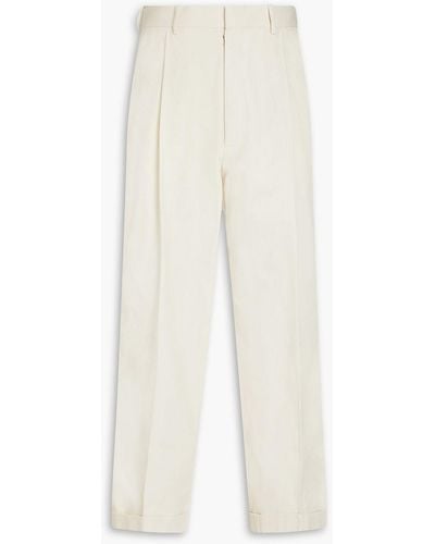 Maison Margiela Pleated Herringbone Cotton-tweed Tapered Pants - White
