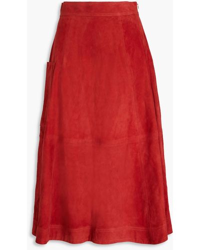 Loulou Studio Thea Suede Midi Skirt - Red