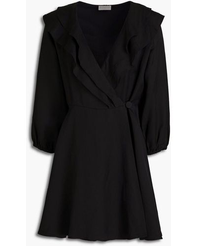 Claudie Pierlot Rire Ruffled Linen-blend Mini Wrap Dress - Black