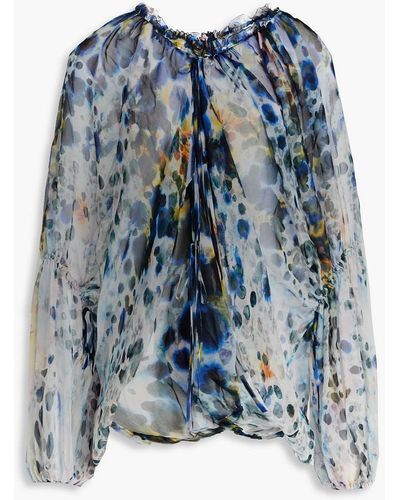 Zuhair Murad Bluse aus seiden-voile mit print - Blau