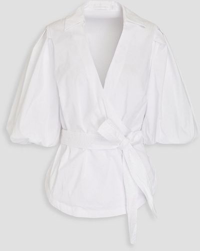 Jonathan Simkhai Bluse aus popeline aus einer baumwollmischung mit wickeleffekt und gürtel - Weiß