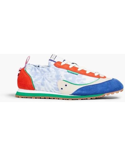 Zimmermann Tie-dyed Twill And Suede Trainers - Blue
