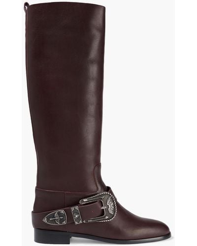 Red(V) Buckled leather knee boots - Braun