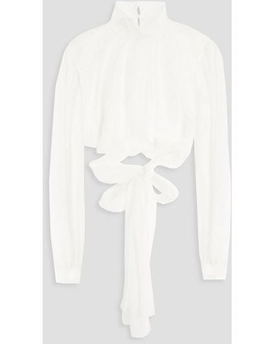 Alberta Ferretti Lace-trimmed Silk-georgette Blouse - White