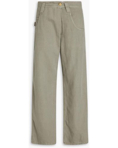 Brunello Cucinelli Cotton And Linen-blend Twill Straight-leg Pants - Green