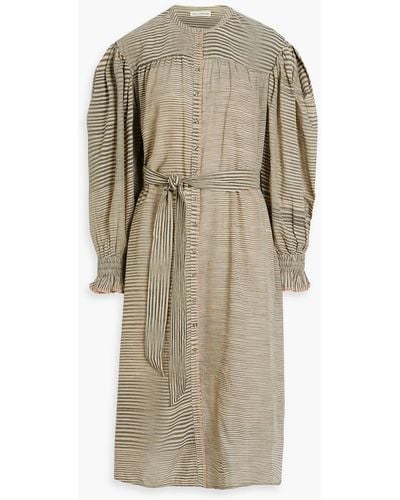 Ulla Johnson Fiora Belted Striped Cotton-voile Midi Dress - Natural