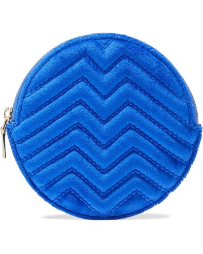 Maje Round Quilted Velvet And Leather Coin Purse - Blue