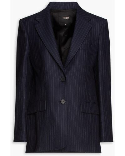 Maje Pinstriped Wool And Cashmere-blend Blazer - Blue