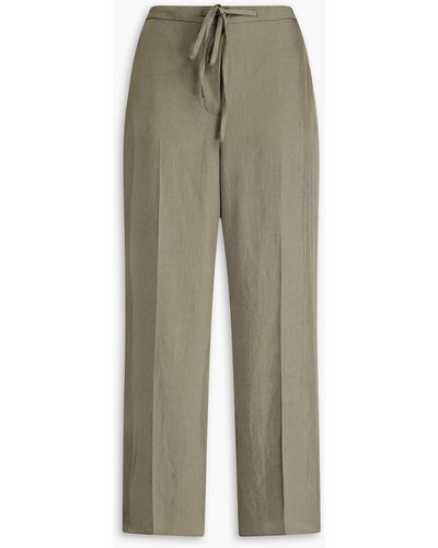 Theory Cropped Washed-twill Wide-leg Trousers - Green