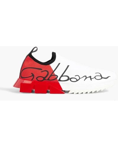Dolce & Gabbana Printed Stretch-knit Slip-on Sneakers - Red