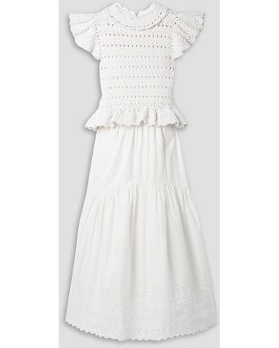 Sea Rylee Convertible Cutout Broderie Anglaise Cotton And Crochet Midi Dress - White