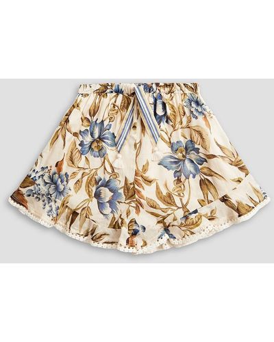 Zimmermann Kids aliane shorts aus baumwolle mit floralem print und rüschen - Mettallic