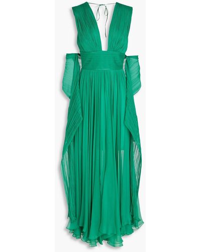 Maria Lucia Hohan Cutout Plissé Silk-georgette Gown - Green