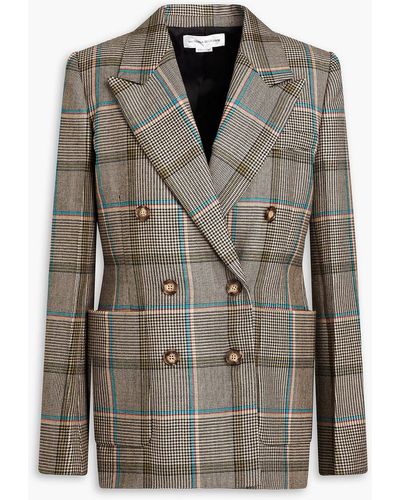 Victoria Beckham Double-breasted Prince Of Wales Checked Wool Blazer - Brown