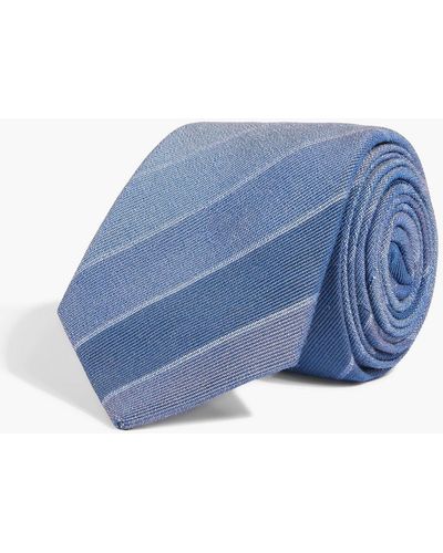 Dunhill Striped Cotton And Mulberry Silk-blend Tie - Blue