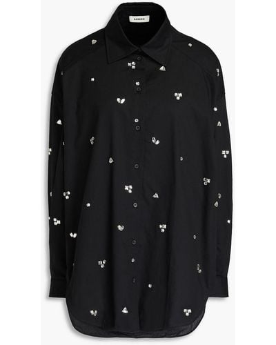 Sandro Crystal-embellished Cotton-poplin Shirt - Black