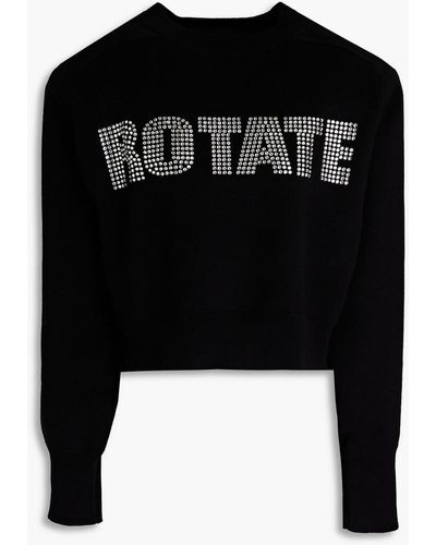 ROTATE BIRGER CHRISTENSEN Crystal-embellished Cotton And Cashmere-blend Sweater - Black