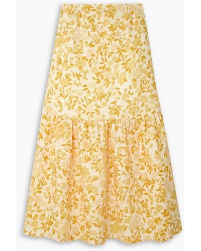 Peony Floral-print Linen Midi Skirt - Yellow