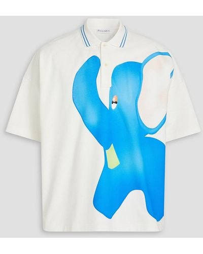 JW Anderson Printed cotton-piqué polo shirt - Blau