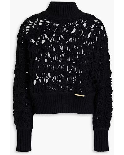 Zimmermann Open-knit Wool, Alpaca And Hemp-blend Turtleneck Sweater - Black