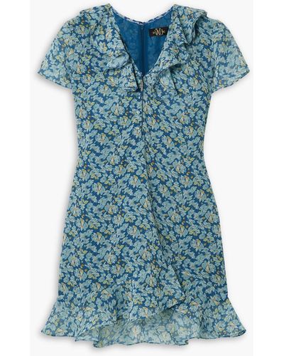 De La Vali Pannacotta Ruffled Floral-print Georgette Mini Dress - Blue