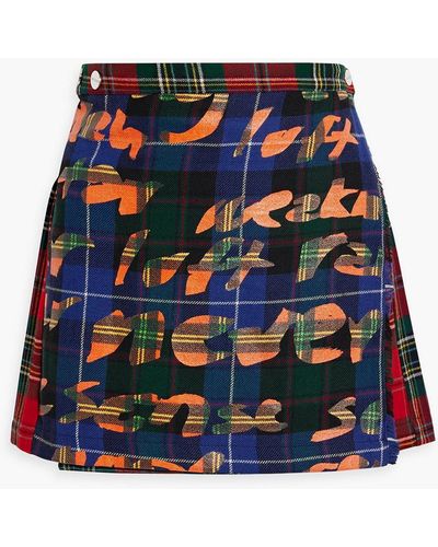 Rave Review Pleated Printed Wool Mini Skirt - Blue