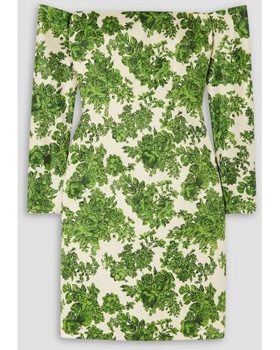 Emilia Wickstead Mirta Off-the-shoulder Floral-print Faille Mini Dress - Green
