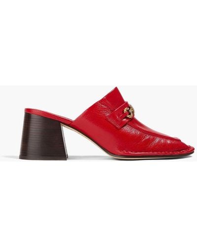 Tory Burch Embellished Leather Mules - Red