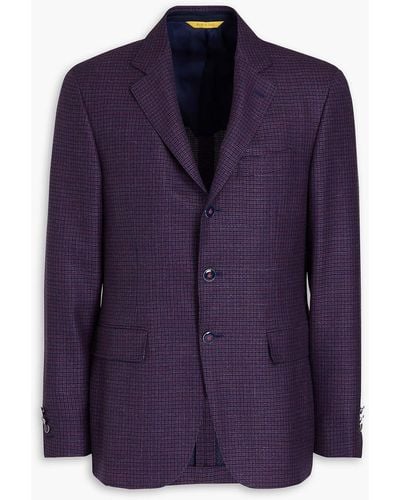 Canali Checked Wool, Silk And Linen-blend Blazer - Purple