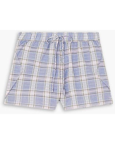 Ganni Checked Cotton-blend Seersucker Shorts - Blue
