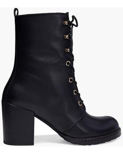 Stuart Weitzman Cassey Lace-up Textured-leather Ankle Boots - Black