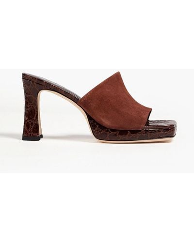 BY FAR Beliz Croc-effect Leather And Suede Mules - Brown