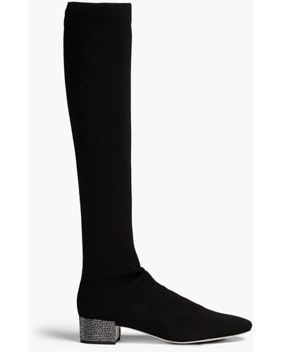 Rene Caovilla Grace Embellished Stretch-knit Over-the-knee Boots - Black