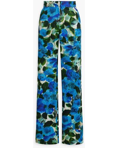 Dries Van Noten Floral-print Cotton Wide-leg Pants - Blue