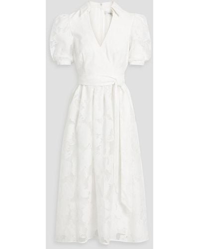 Badgley Mischka Wrap-effect Devoré-organza Midi Dress - White