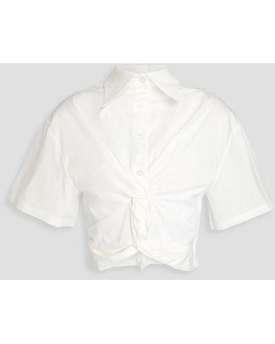 Anna Quan Cropped Twisted Stretch-cotton Poplin Shirt - White