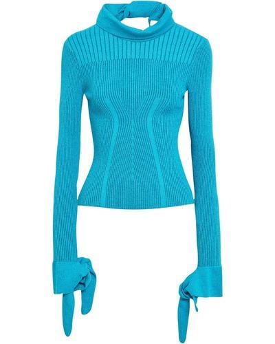 Carolina Herrera Metallic Ribbed-knit Turtleneck Sweater - Blue