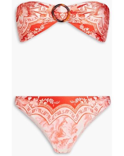 Zimmermann Ring-embellished Printed Bandeau Bikini - Red