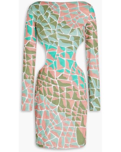Emilio Pucci Cutout Printed Jersey Mini Dress - Green