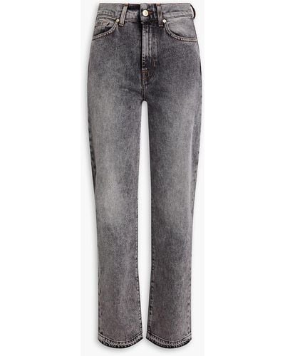 7 For All Mankind Logan Stovepipe Faded High-rise Straight-leg Jeans - Grey