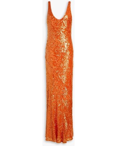 Galvan London Valletta Sequined Chiffon Gown - Orange