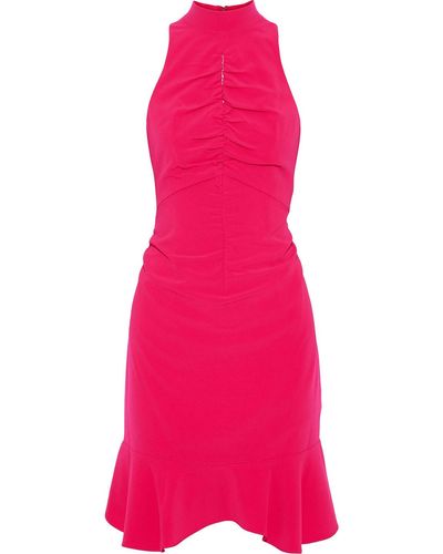 Halston Cutout Ruched Crepe Mini Dress Größe 10 - Pink