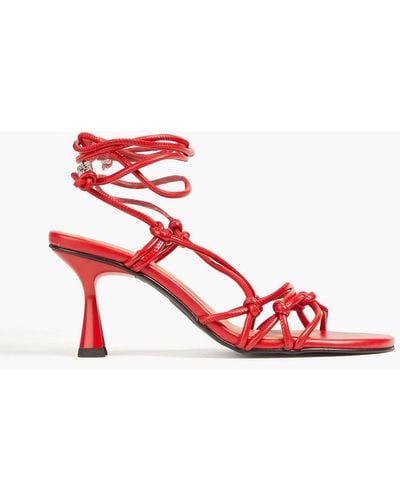 Ganni Knotted Faux Leather Sandals - Red