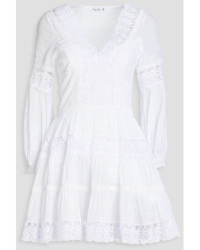 Charo Ruiz Violette Lace-trimmed Cotton-blend Mousseline Mini Dress - White