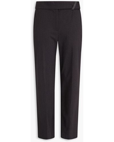 Brunello Cucinelli Bead-embellished Wool-blend Straight-leg Pants - Black