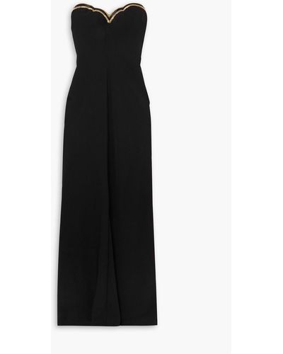 Reem Acra Strapless Beaded Crepe Gown - Black