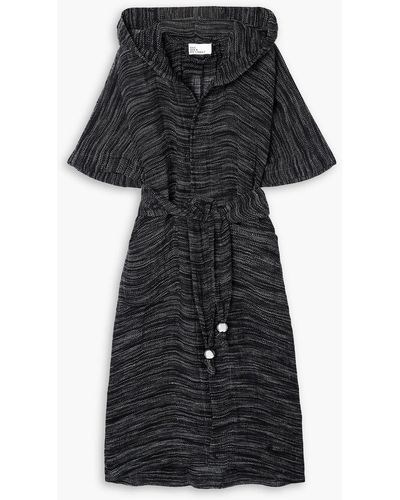 Lisa Marie Fernandez Belted Linen-blend Gauze Hooded Robe - Black