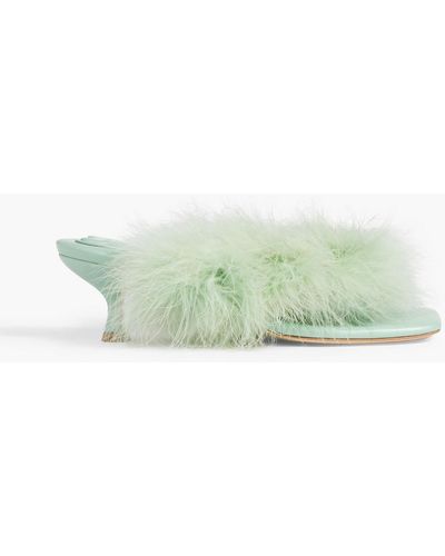 Sleeper Pom Feather-embellished Leather Mules - Green