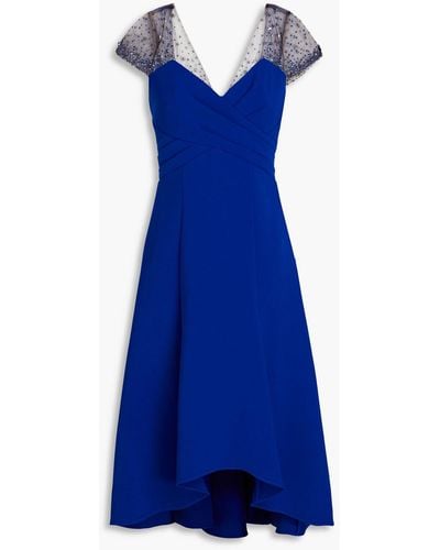 THEIA Anette Crystal-embellished Stretch-crepe Midi Dress - Blue